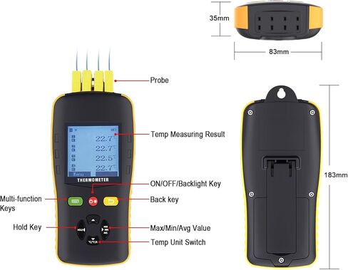 Thermocouple Thermometer Data Logger for K/T/J Type Probe,4 Channels Handheld USB Temperature Recorder with Sound Alarm,Calibration,49920 Groups Report in Kuwait