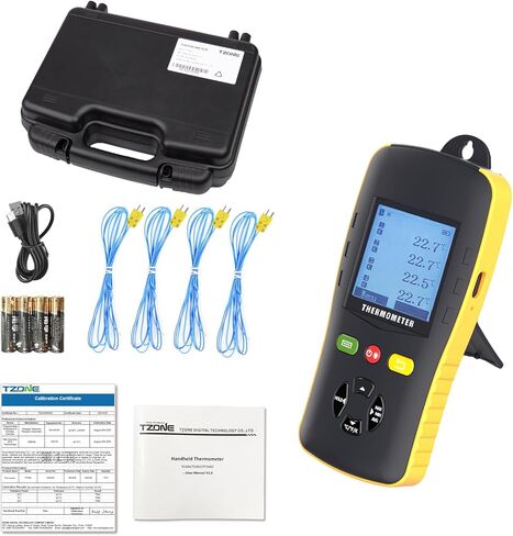 Thermocouple Thermometer Data Logger for K/T/J Type Probe,4 Channels Handheld USB Temperature Recorder with Sound Alarm,Calibration,49920 Groups Report in Kuwait