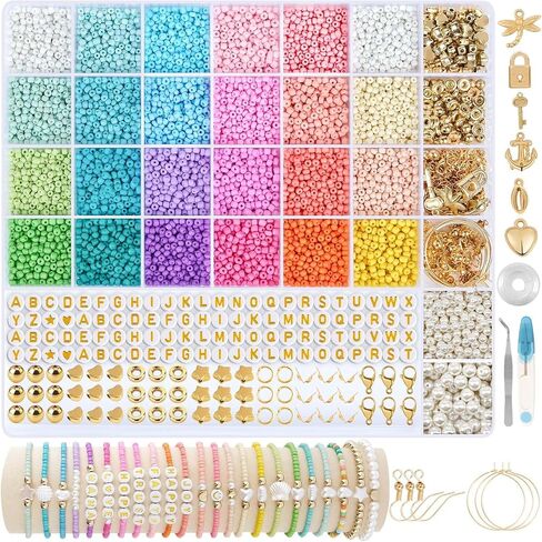 3mm Seed Beads for Jewelry Bracelet Making Kit 24 Colors Bracelet Making Kit for Girls Adults Friendship Bracelet Kit for Jewelry Making in Saudi Arabia
