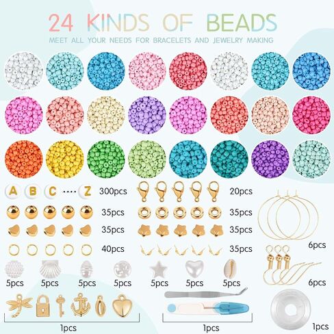 3mm Seed Beads for Jewelry Bracelet Making Kit 24 Colors Bracelet Making Kit for Girls Adults Friendship Bracelet Kit for Jewelry Making in Saudi Arabia