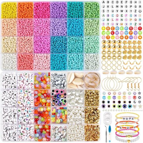 3mm Seed Beads for Jewelry Bracelet Making Kit 24 Colors Bracelet Making Kit for Girls Adults Friendship Bracelet Kit for Jewelry Making in Saudi Arabia