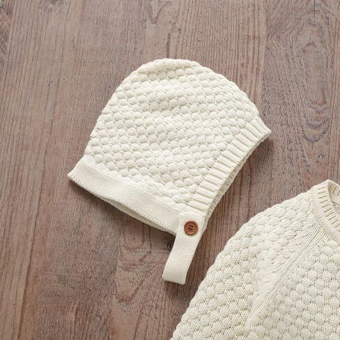 mimixiong القطن الطفل رومبير الوليد الطفل محبوك الملابس سترة طويلة الأكمام الزي للأولاد والفتيات مع طقم قبعات دافئة in Kuwait