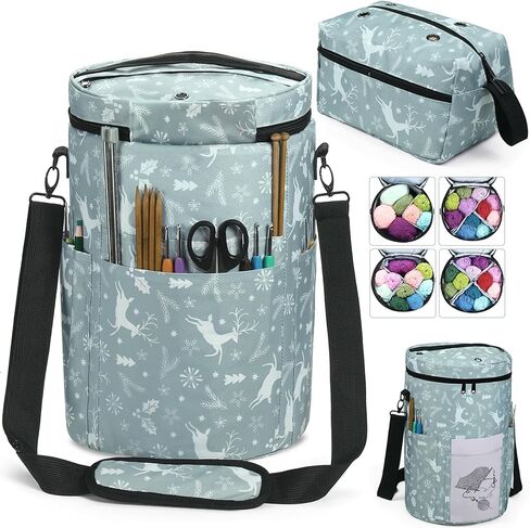 2 قطعة حقيبة الحياكة الكروشيه حقيبة منظم مجموعة حقيبة تخزين الغزل المستديرة وأكياس الغزل المستطيلة لحقائب الحياكة وحقائب اليد (الهندباء) in Kuwait