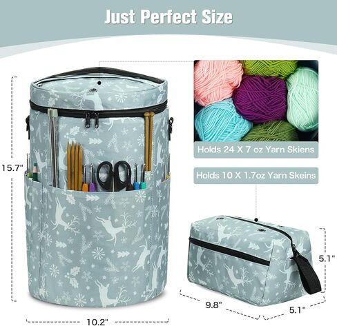 2 قطعة حقيبة الحياكة الكروشيه حقيبة منظم مجموعة حقيبة تخزين الغزل المستديرة وأكياس الغزل المستطيلة لحقائب الحياكة وحقائب اليد (الهندباء) in Kuwait