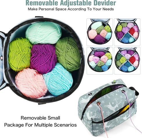 2 قطعة حقيبة الحياكة الكروشيه حقيبة منظم مجموعة حقيبة تخزين الغزل المستديرة وأكياس الغزل المستطيلة لحقائب الحياكة وحقائب اليد (الهندباء) in Kuwait