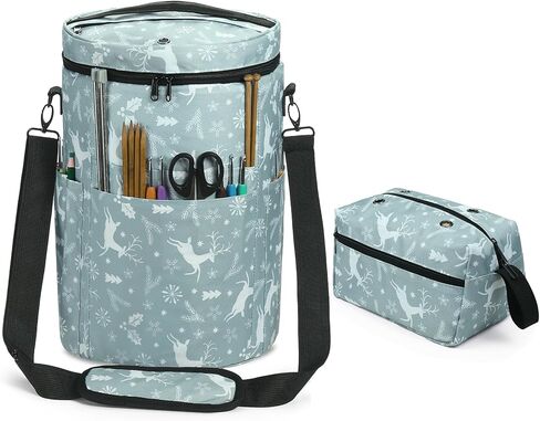 2 قطعة حقيبة الحياكة الكروشيه حقيبة منظم مجموعة حقيبة تخزين الغزل المستديرة وأكياس الغزل المستطيلة لحقائب الحياكة وحقائب اليد (الهندباء) in Kuwait