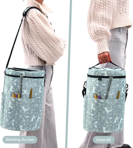 2 قطعة حقيبة الحياكة الكروشيه حقيبة منظم مجموعة حقيبة تخزين الغزل المستديرة وأكياس الغزل المستطيلة لحقائب الحياكة وحقائب اليد (الهندباء) in Kuwait