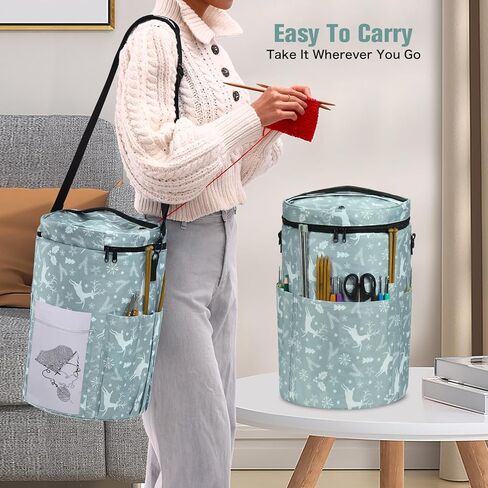 2 قطعة حقيبة الحياكة الكروشيه حقيبة منظم مجموعة حقيبة تخزين الغزل المستديرة وأكياس الغزل المستطيلة لحقائب الحياكة وحقائب اليد (الهندباء) in Kuwait