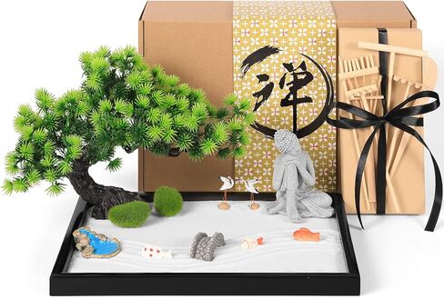 حديقة رمل زن اليابانية من Artcome للمكتب مع مشعل، رمل أبيض، قاعدة سوداء، بوذا التأمل ومواد تأثيث صغيرة - ملحقات طاولة المكتب، مجموعة حديقة رمل زن الصغيرة - هدايا التأمل in Kuwait