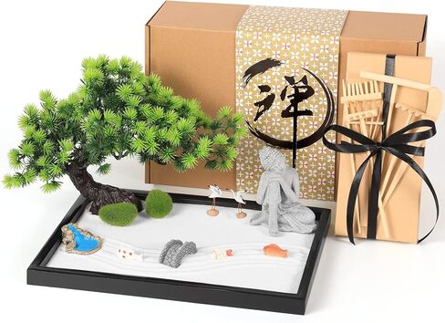 حديقة رمل زن اليابانية من Artcome للمكتب مع مشعل، رمل أبيض، قاعدة سوداء، بوذا التأمل ومواد تأثيث صغيرة - ملحقات طاولة المكتب، مجموعة حديقة رمل زن الصغيرة - هدايا التأمل in Kuwait