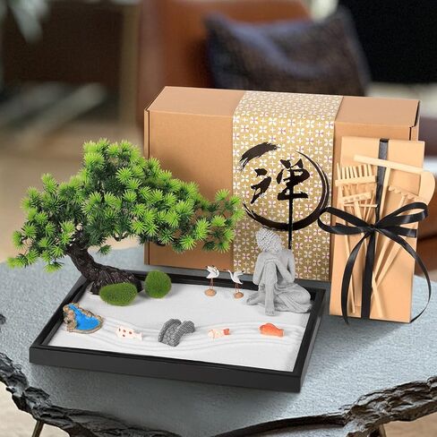 حديقة رمل زن اليابانية من Artcome للمكتب مع مشعل، رمل أبيض، قاعدة سوداء، بوذا التأمل ومواد تأثيث صغيرة - ملحقات طاولة المكتب، مجموعة حديقة رمل زن الصغيرة - هدايا التأمل in Kuwait