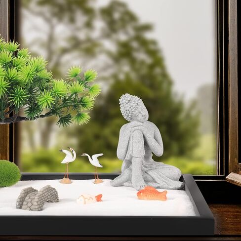حديقة رمل زن اليابانية من Artcome للمكتب مع مشعل، رمل أبيض، قاعدة سوداء، بوذا التأمل ومواد تأثيث صغيرة - ملحقات طاولة المكتب، مجموعة حديقة رمل زن الصغيرة - هدايا التأمل in Kuwait