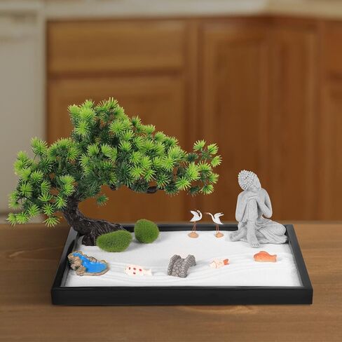 حديقة رمل زن اليابانية من Artcome للمكتب مع مشعل، رمل أبيض، قاعدة سوداء، بوذا التأمل ومواد تأثيث صغيرة - ملحقات طاولة المكتب، مجموعة حديقة رمل زن الصغيرة - هدايا التأمل in Kuwait