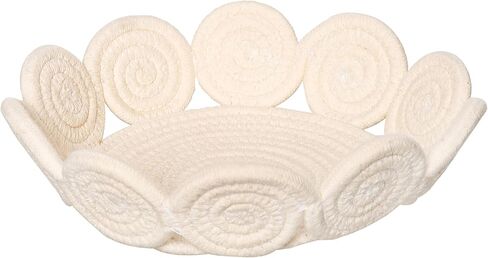 Beachcombers B25908 Sea Shell Stitched Circles 7 x 7 inch White Cotton Rope Decorative Multipurpose Trinket Storage Basket Bowl in Saudi Arabia