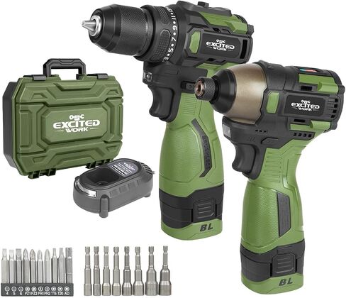 17V Brushless Screwdriver Drill Set, 140Nm Cordless Impact Driver & 55Nm Electric Drill with 3 Adjustable Speed, 2 Batteries and Led Work Light in Saudi Arabia