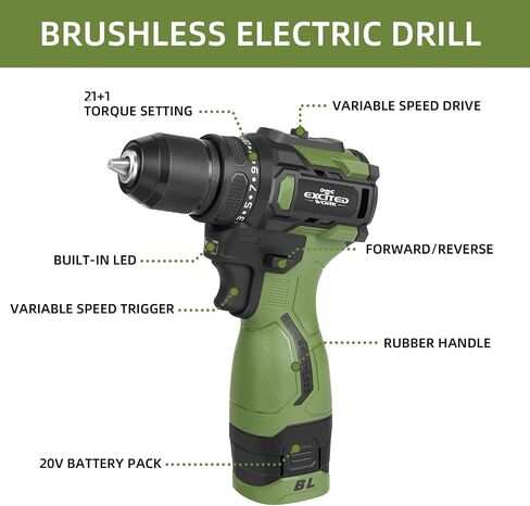 17V Brushless Screwdriver Drill Set, 140Nm Cordless Impact Driver & 55Nm Electric Drill with 3 Adjustable Speed, 2 Batteries and Led Work Light in Saudi Arabia