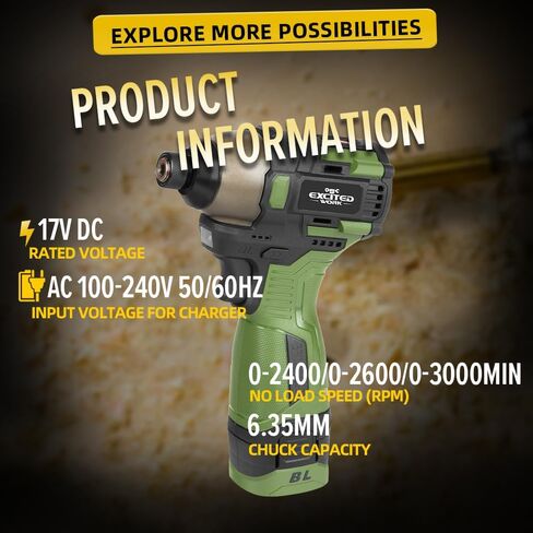 17V Brushless Screwdriver Drill Set, 140Nm Cordless Impact Driver & 55Nm Electric Drill with 3 Adjustable Speed, 2 Batteries and Led Work Light in Saudi Arabia