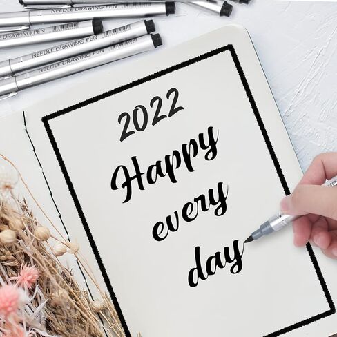 Drawing Waterproof Pen, Black Fine Liner, Fine Point Drawing Pen 0.2mm to 1.0mm Writing Marker Pens Width Tips and 2.5mm, Flare Pens 0.38 Pens Fine Point Black Pens (Set of 10) in Saudi Arabia