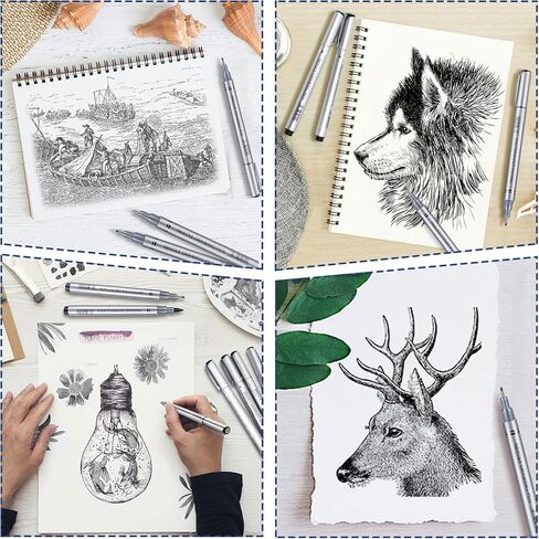 Drawing Waterproof Pen, Black Fine Liner, Fine Point Drawing Pen 0.2mm to 1.0mm Writing Marker Pens Width Tips and 2.5mm, Flare Pens 0.38 Pens Fine Point Black Pens (Set of 10) in Saudi Arabia