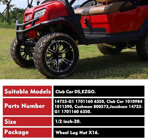 Golf Cart Lug Nuts-Black, Club Car & EZGO Lug Nuts 16PCS, Black Wheel Lug Nuts Suitable for Club Car & EZGO Golf Cart, Size 1/2-20, OEM# 1701160, 14723-G1, 1010984, 1701160 in Saudi Arabia