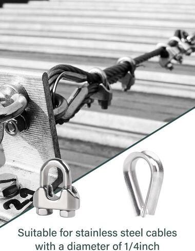12Pcs 3/16" M5 Wire Rope Cable Clip Clamps 10 Pcs M5 Wire Rope Thimble, 304 Stainless Steel Cable Clamps Kit for 3/16 inch Wire Rope Cable Thimbles Rigging in Saudi Arabia
