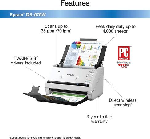 Epson DS-785W ماسح ضوئي للمستندات المكتبية الملونة على الوجهين، حتى 45 صفحة في الدقيقة، اتصال لاسلكي/USB، مسح ضوئي بدون كمبيوتر ScanWay، شاشة LCD تعمل باللمس 4.3 بوصة، وحدة تغذية تلقائية للمستندات 100 صفحة (ADF)، برامج تشغيل Twain/ISIS in Kuwait