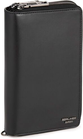 محفظة سفر من برلينر باجز، دالاس XL، محفظة جلدية محمية بتقنية تحديد الهوية بموجات الراديو، للرجال والنساء - أسود in Kuwait