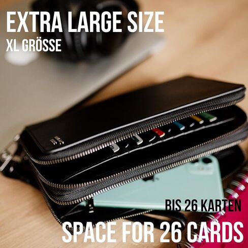 محفظة سفر من برلينر باجز، دالاس XL، محفظة جلدية محمية بتقنية تحديد الهوية بموجات الراديو، للرجال والنساء - أسود in Kuwait