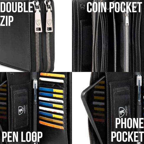 محفظة سفر من برلينر باجز، دالاس XL، محفظة جلدية محمية بتقنية تحديد الهوية بموجات الراديو، للرجال والنساء - أسود in Kuwait