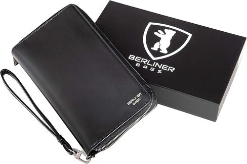 محفظة سفر من برلينر باجز، دالاس XL، محفظة جلدية محمية بتقنية تحديد الهوية بموجات الراديو، للرجال والنساء - أسود in Kuwait