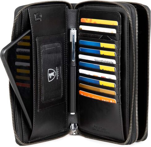 محفظة سفر من برلينر باجز، دالاس XL، محفظة جلدية محمية بتقنية تحديد الهوية بموجات الراديو، للرجال والنساء - أسود in Kuwait