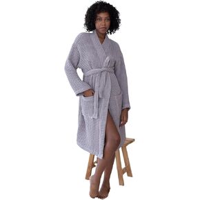 Womens Kimono Waffle Robe - Lightweight 100% Turkish Cotton Housecoat for All-Day Lounging - Bathrobe for Shower in Saudi Arabia