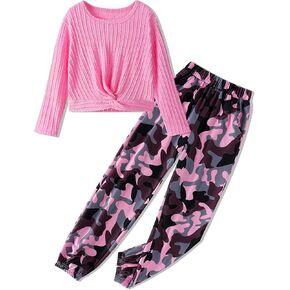 مجموعات ملابس الفتيات يمتلك طاقم الرقبة تويست قمم الأمامية و Camo مرنة السراويل الخصر الفتيات in Kuwait