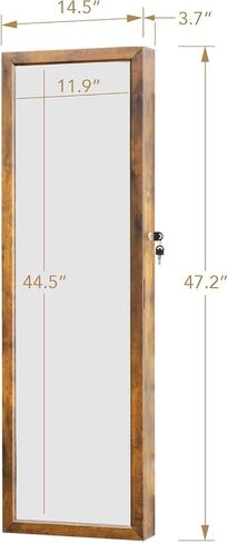 خزانة مجوهرات LED مع مرآة - 47.3 "مرآة مجوهرات باب Armoire معلقة/مرآة مثبتة على الحائط مع التخزين والأدراج بنية ريفية in Kuwait