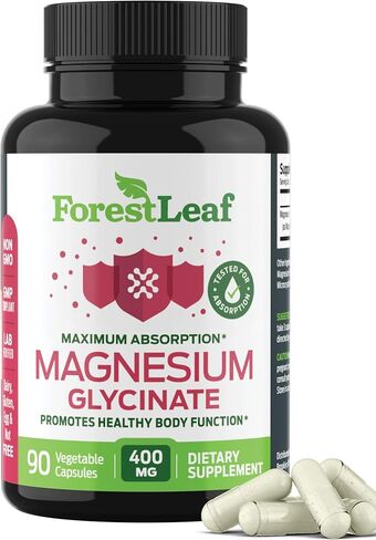 Pure Magnesium Glycinate 400mg Serving - High Absorption Magnesium Glycinate - Mag Bisglycinate for Stress, Bones, Muscles, Nerves, Relaxation & Heart Healt - 90 Capsules in Kuwait