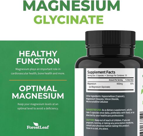 Pure Magnesium Glycinate 400mg Serving - High Absorption Magnesium Glycinate - Mag Bisglycinate for Stress, Bones, Muscles, Nerves, Relaxation & Heart Healt - 90 Capsules in Kuwait