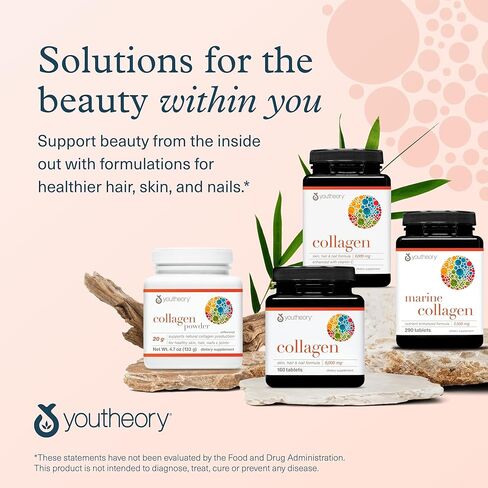 Youtheory Advanced Collagen - 6000 ملغ - مع فيتامين C والأحماض الأمينية - لنمو الشعر والجلد والأظافر* - يدعم صحة المفاصل والعظام والعضلات* - للنساء والرجال - 160 قرصًا (إمدادات 26 يومًا) in Saudi Arabia