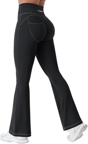 YEOREO CoreFlex Mini Flare Workout Leggings with Pockets for Women Butt Lifting High Waisted Hidden Scrunch Gym Denim Pants in Saudi Arabia