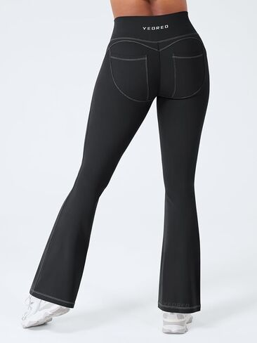 YEOREO CoreFlex Mini Flare Workout Leggings with Pockets for Women Butt Lifting High Waisted Hidden Scrunch Gym Denim Pants in Saudi Arabia