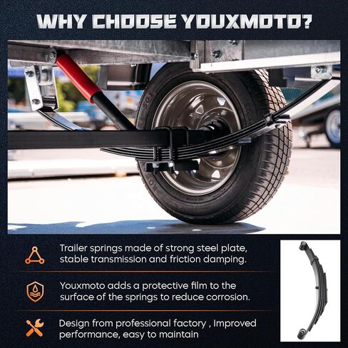youxmoto 4pcs 5 Springs 3000lb ، for 5200lb-6000lb tandem tandem tander axle kit & u-bolt & hanger kit ؛ 25-1/4 "L ، 1-3/4" عرض ، 9/16 "ديا جلبة ، يناسب SW5 in Saudi Arabia