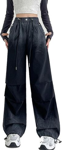 MEINVQIAOTI Street Dance Awesome Gradient Color Design Goth Pants Black Cargo Pants for Women Elastic Waist Baggy Pants in Kuwait