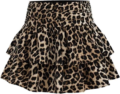 Girl's Leopard Mini Skirt Y2k Cheetah Layered Ruffle A Line Going Out Short Skirts in Saudi Arabia