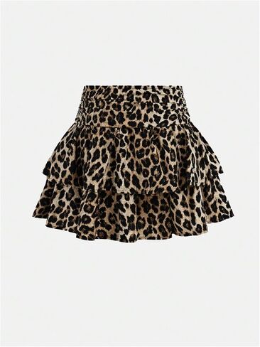 Girl's Leopard Mini Skirt Y2k Cheetah Layered Ruffle A Line Going Out Short Skirts in Saudi Arabia