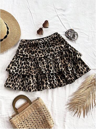Girl's Leopard Mini Skirt Y2k Cheetah Layered Ruffle A Line Going Out Short Skirts in Saudi Arabia