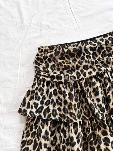 Girl's Leopard Mini Skirt Y2k Cheetah Layered Ruffle A Line Going Out Short Skirts in Saudi Arabia