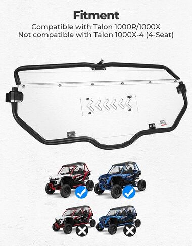 Kemimoto 2-in-1 UTV النافذة الخلفية المنزلق الخلفية متوافقة مع TALON 1000X 1000R 2019-2025 ، الزجاج الأمامي الخلفي للكمبيوتر الشخصي ، النافذة الخلفية الواضحة (واضح) in Kuwait