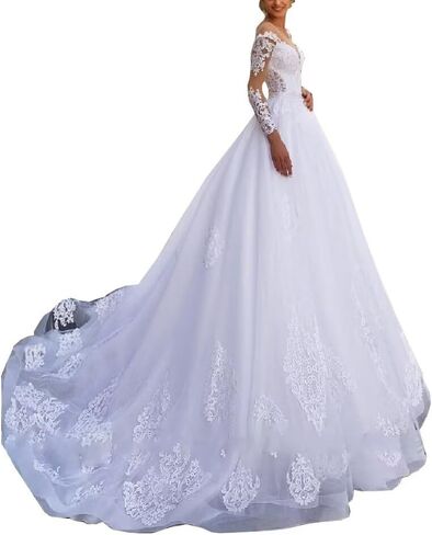 Poioiy Wedding Dresses for Bride 2023 Long Sleeve Illusion Boho Bridal Gowns for Women with Train in Kuwait