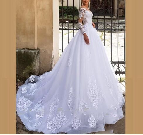 Poioiy Wedding Dresses for Bride 2023 Long Sleeve Illusion Boho Bridal Gowns for Women with Train in Kuwait