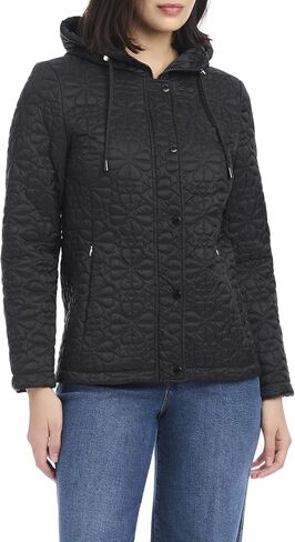 kate spade new york Women's Spade Flower-Quilt Hooded Jacket, Black in Saudi Arabia