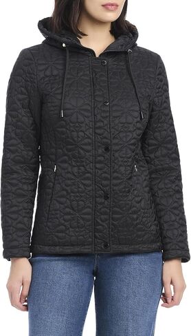 kate spade new york Women's Spade Flower-Quilt Hooded Jacket, Black in Saudi Arabia